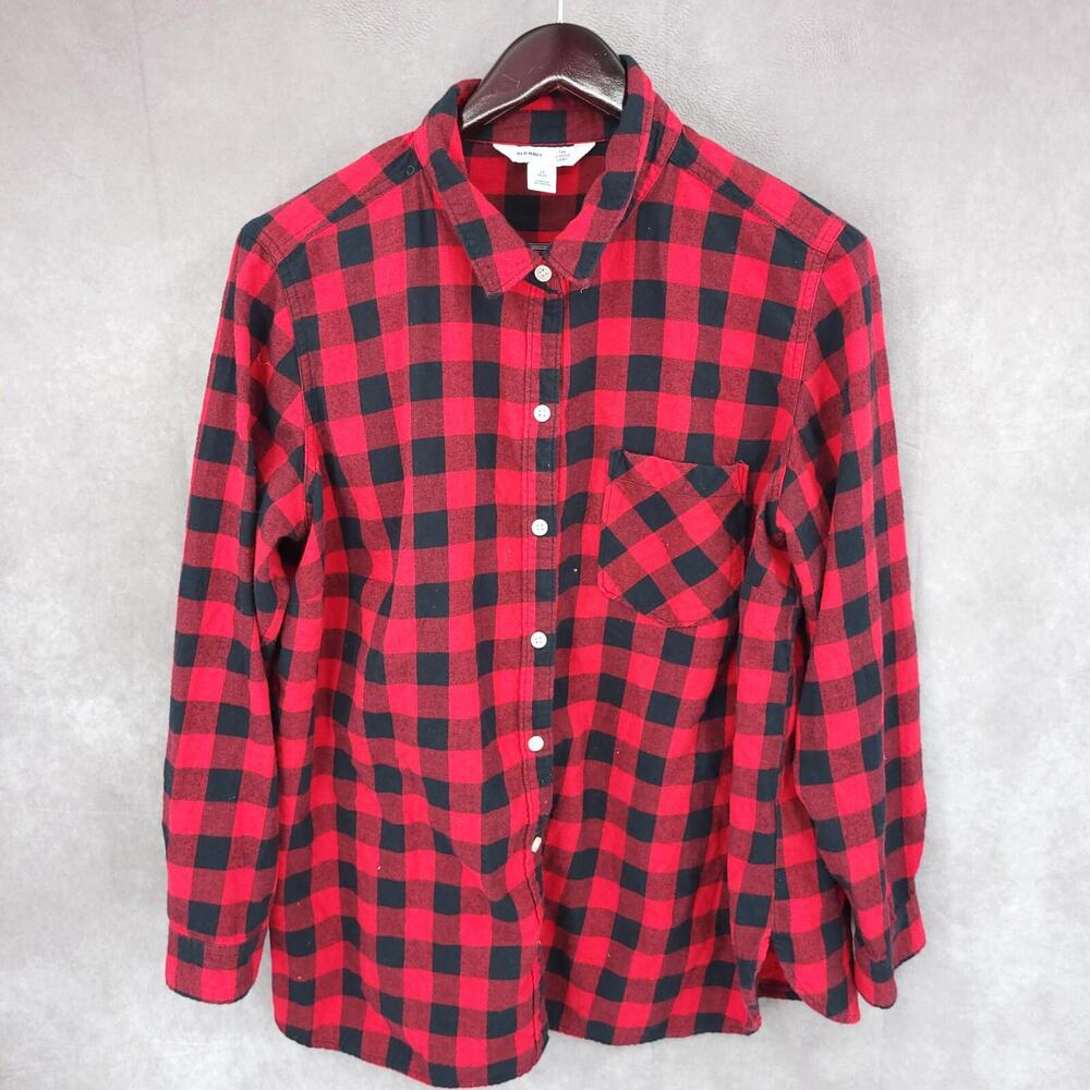 Old Navy Top Womens 2X Plus Size Red Buffalo PLaid Flannel Button Up Long Sleeve